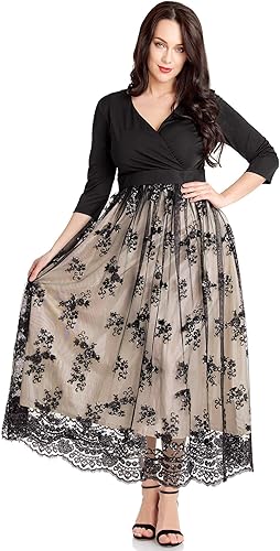 GRAPENT Vestido largo de fiesta con lentejuelas y mangas 34 para mujer, talla grande