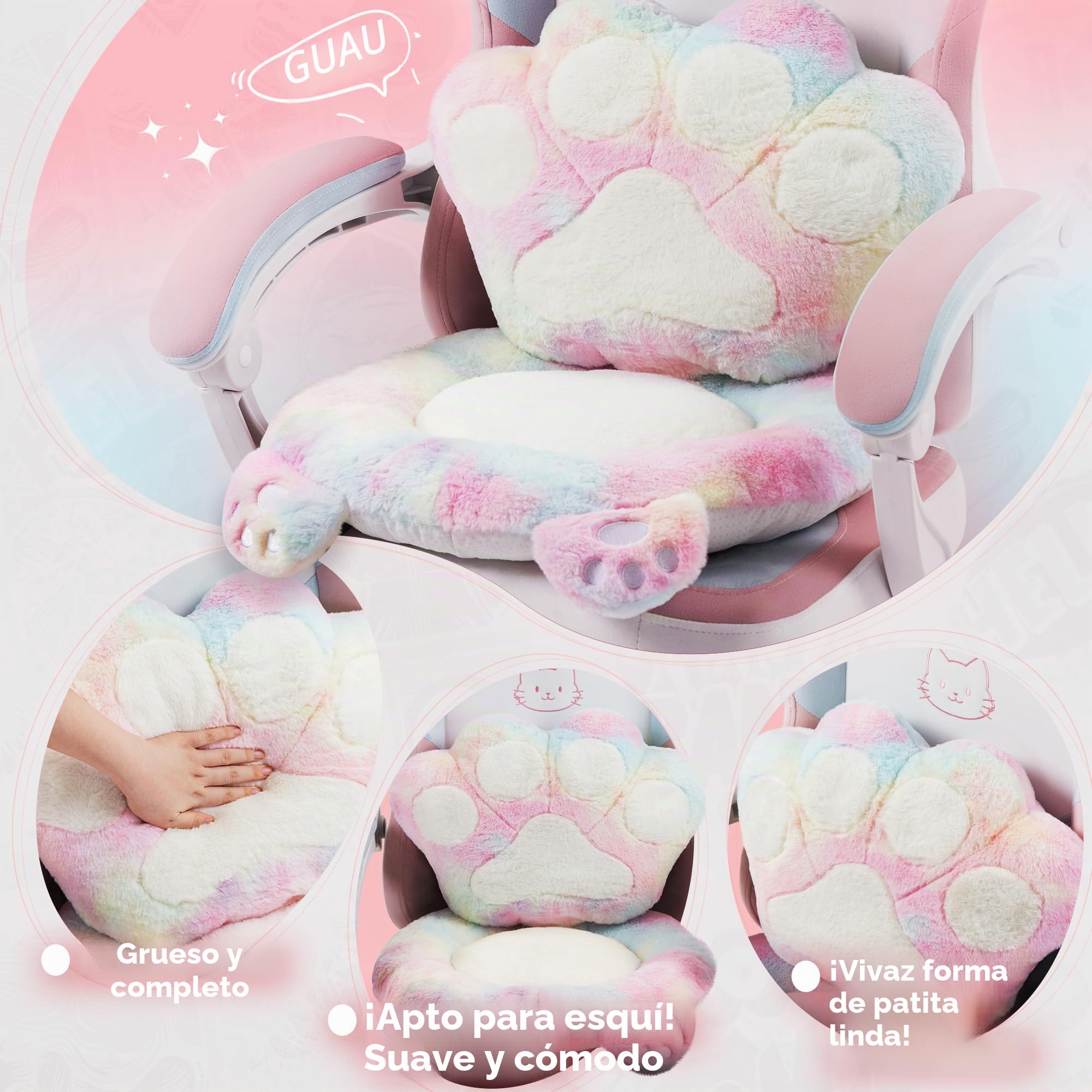 Silla Gaming de Gato con Reposapiés, Cojín Lumbar y Orejas de Gato, Silla Gaming Ergonómica de Terciopelo con Reposapiés para Mujeres, Adultos y Adolescentes, Colorida