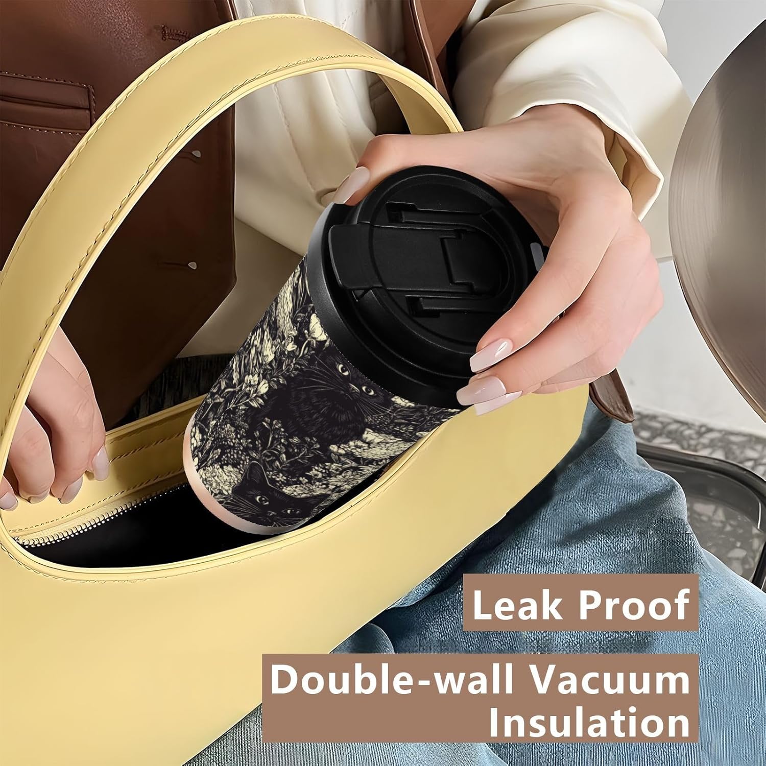 17 oz Insulated Coffee Mug Cat Flower with Straw and Leak Proof Lid Double Wall Water Bottle Stainless Steel Vacuum Thermal Travel Drinking Cup for Hot/Cold Drink - Image 7