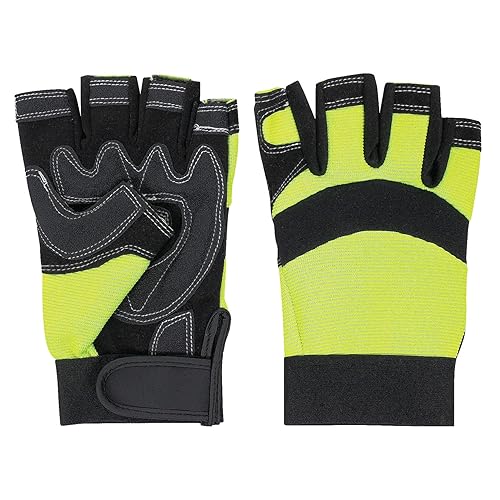 VisWERX Guantes sin dedos Hi-Vis, muñeca ajustable y palmas acolchadas reforzadas, guantes de trabajo resistentes, guantes de seguridad