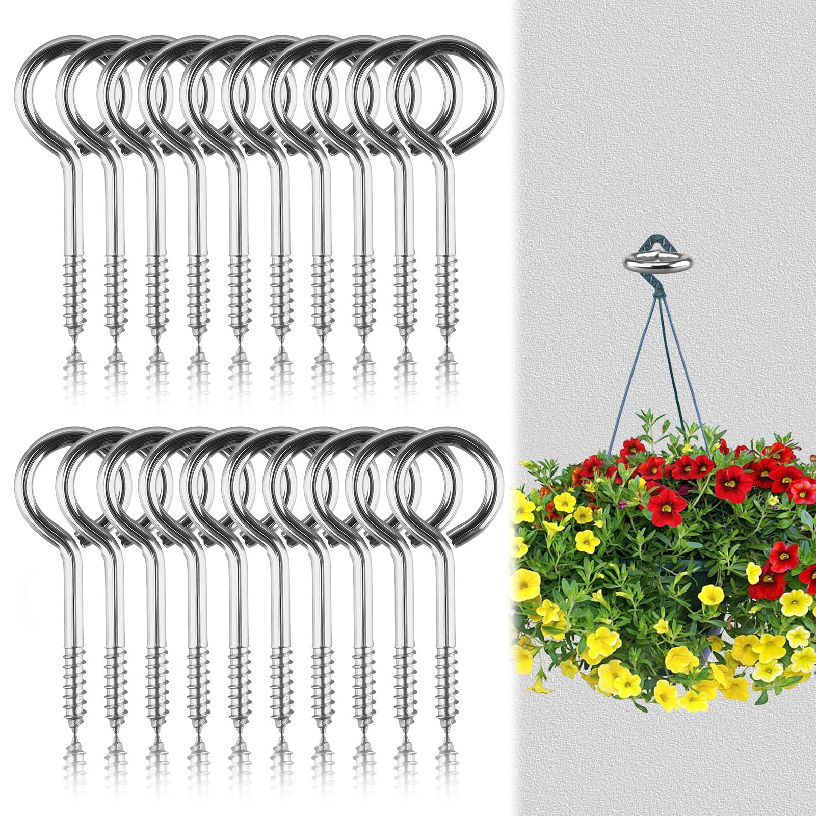 20Pcs M5 x 65 Screw Eyes Stainless Steel Eye Bolts Heavy Duty Eye Hooks Screw In Ring Screws Self Tapping Eyelets for Wood Garden Wire Vine Eyes Hanging Crafts
