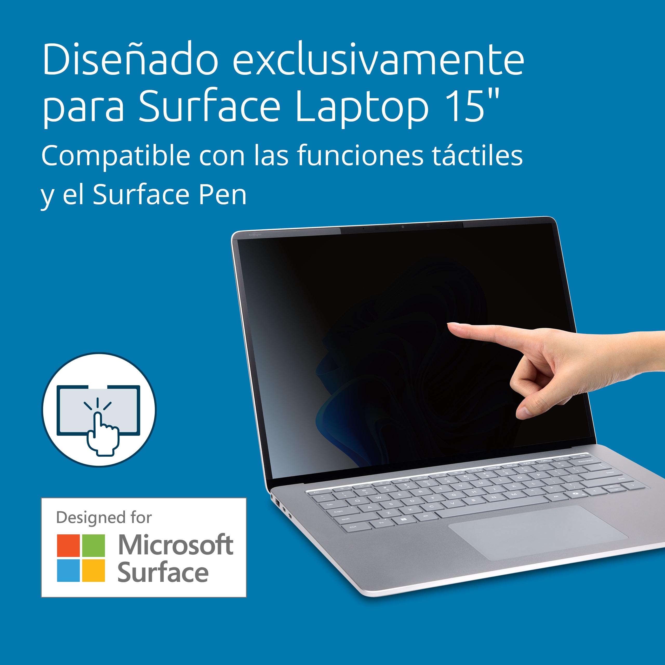 Filtro privacidad magnético MagPro Elite Kensington para portátil Microsoft Surface 15" (7ª ed.) con bloqueo luz azul, antirreflejos, antiarañazos, compatible con táctil y Surface Pen