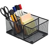 MyGift Black Metal Mesh Desk Organizer Pen Holder Pencil Holder Office Supplies Caddy with 4 Compartments