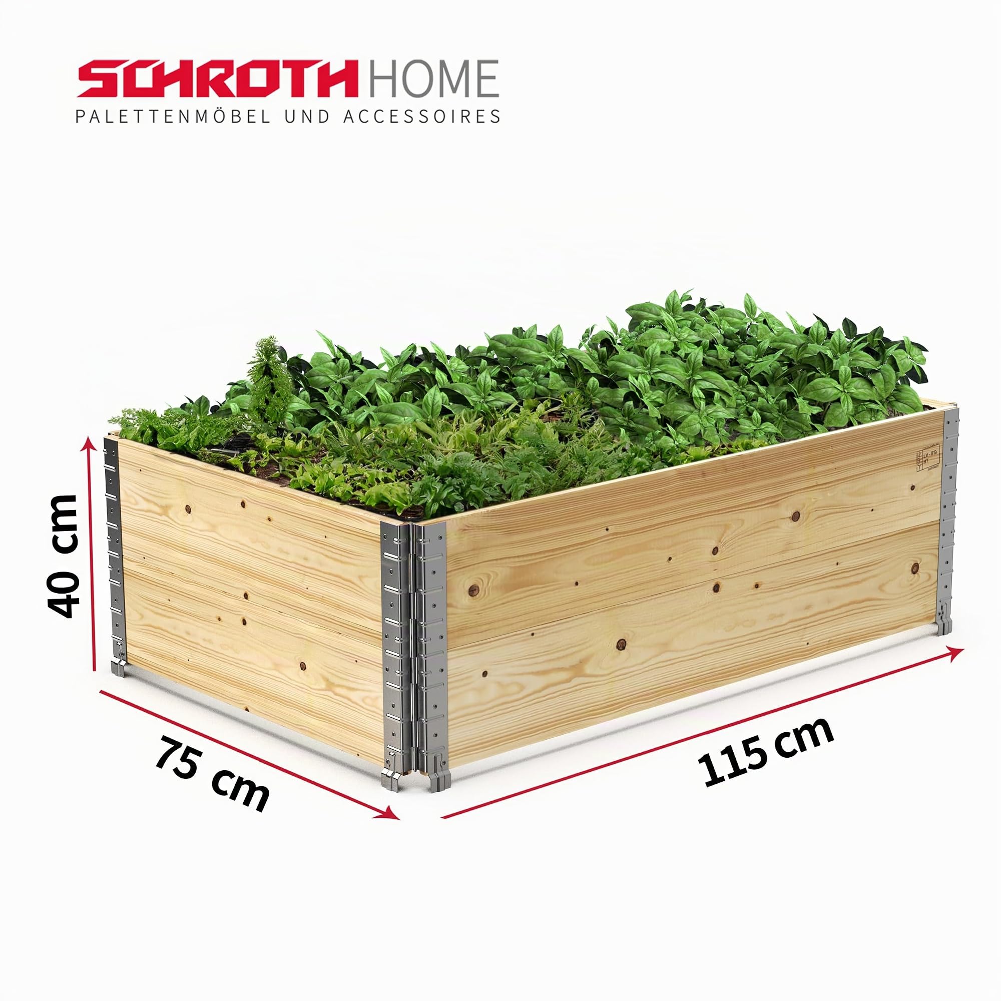 Schroth Home Hochbeet 120x80x40cm groß - rechteckig - Palettenrahmen aus Holz - Hochbeet für Garten - faltbar - steckbar & stapelbar - Aussenbereich (1x Hochbeetrahmen 120x80x40)