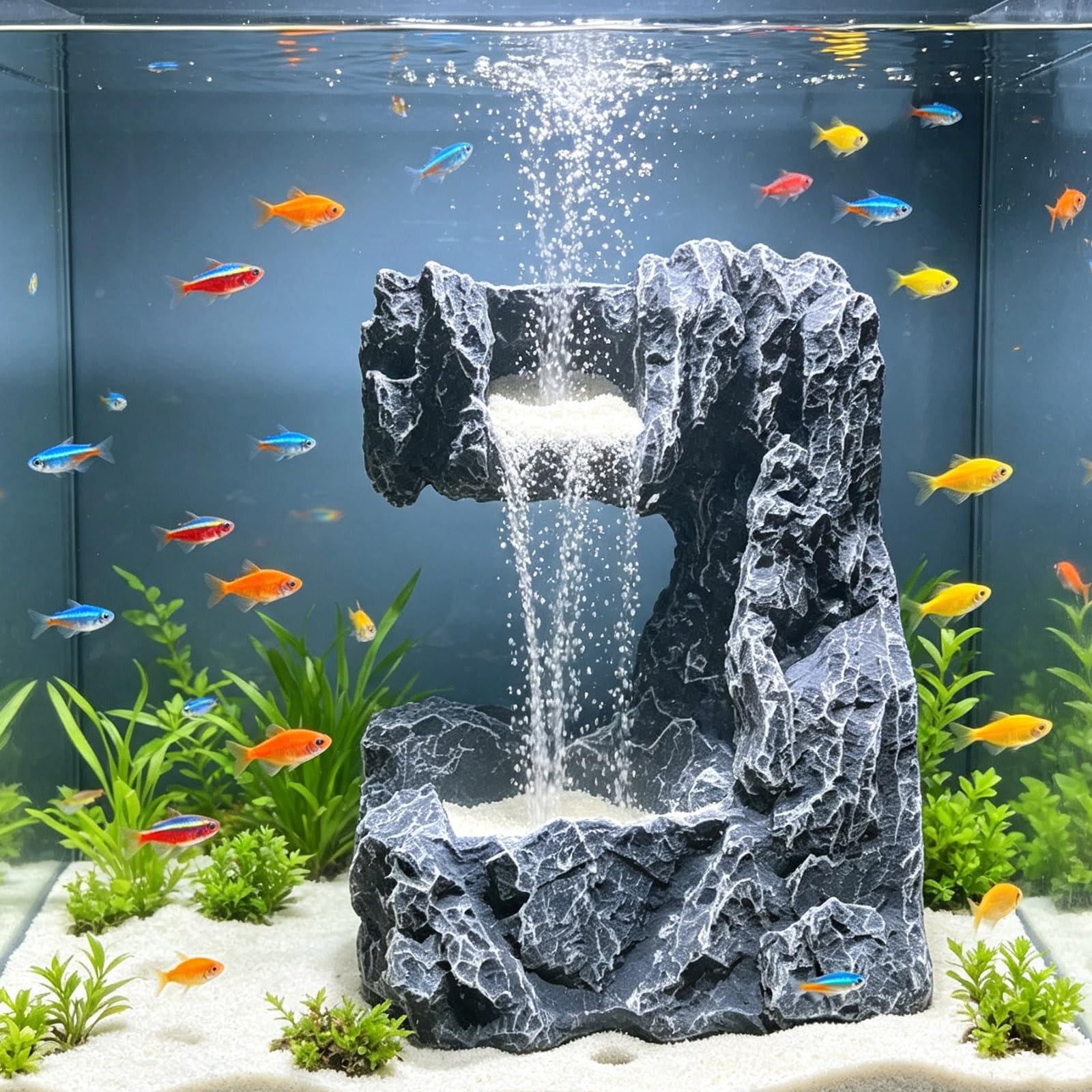 Adorno de Acuario de Roca escalonada con Canal y Lavabo, Efecto de Cascada de Que Fluye, decoración de Resina Resistente para paisajismo acuático, Paisaje subacuático, Cueva de
