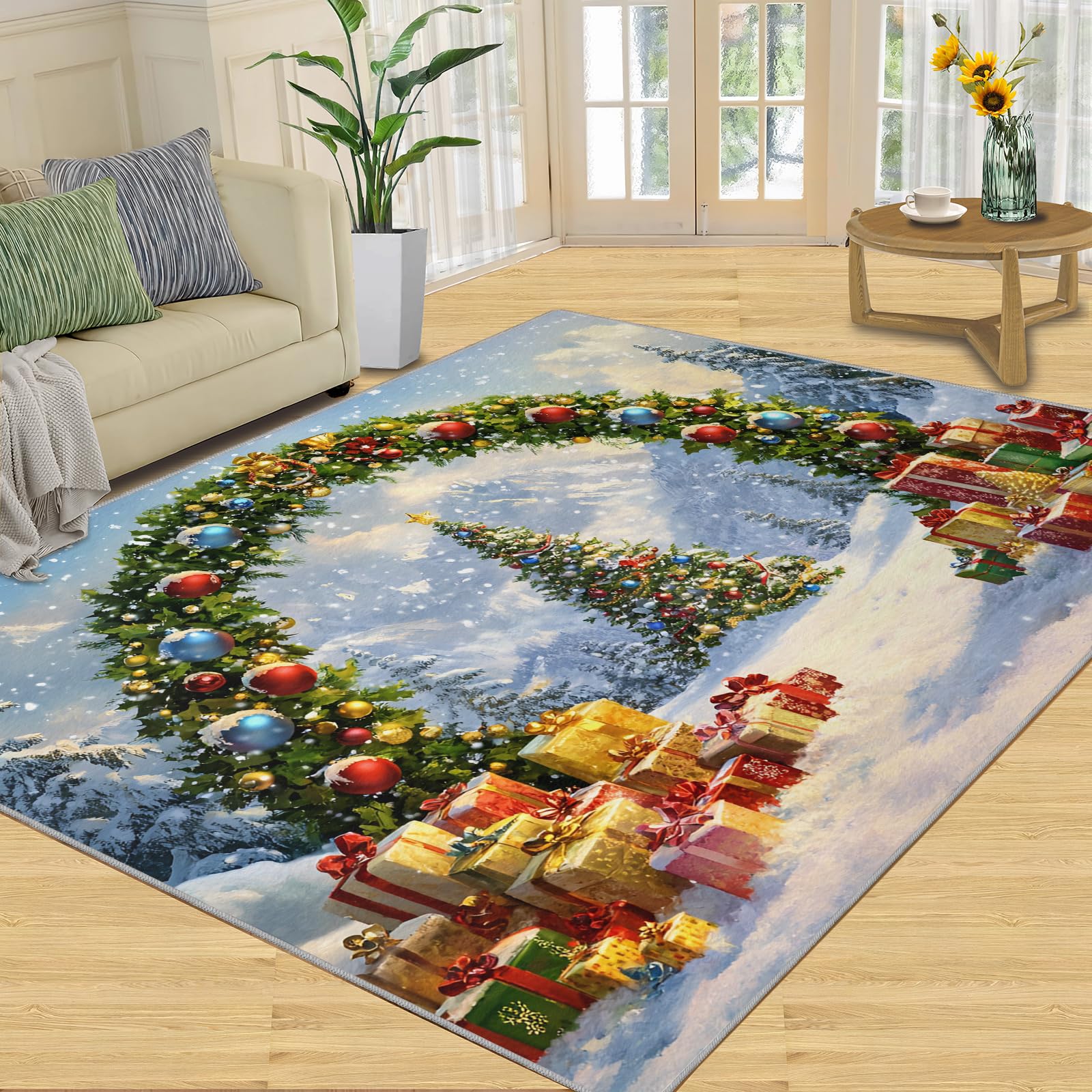 Tapis de sapin de Noël d'intérieur lavable et tapis de salon court