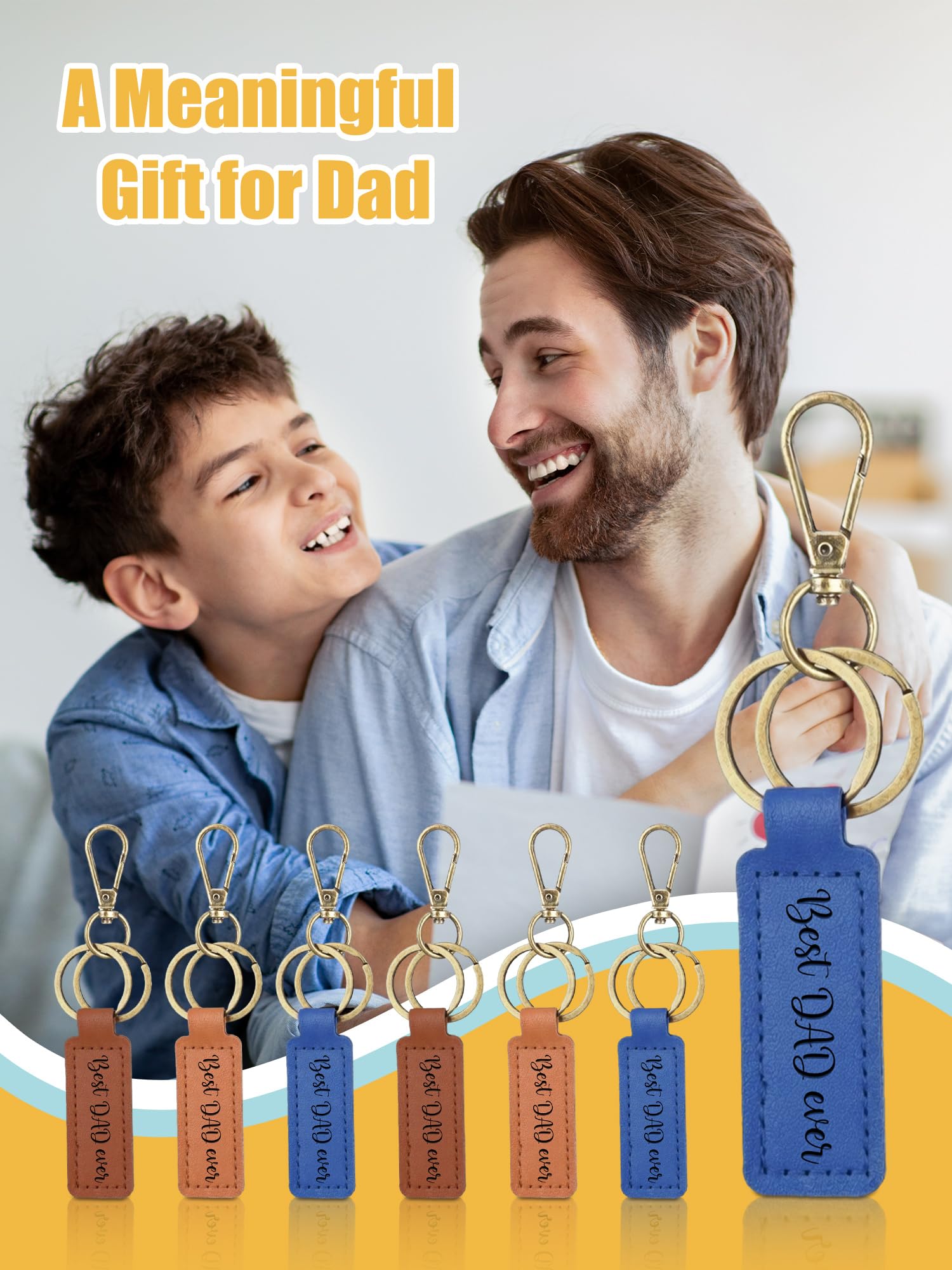 Junkin 24 Pcs Father's Day Dad Gift Bulk Retro PU Leather Keychains Best Dad Ever Gift for Men's Party Favors Husband New Dad