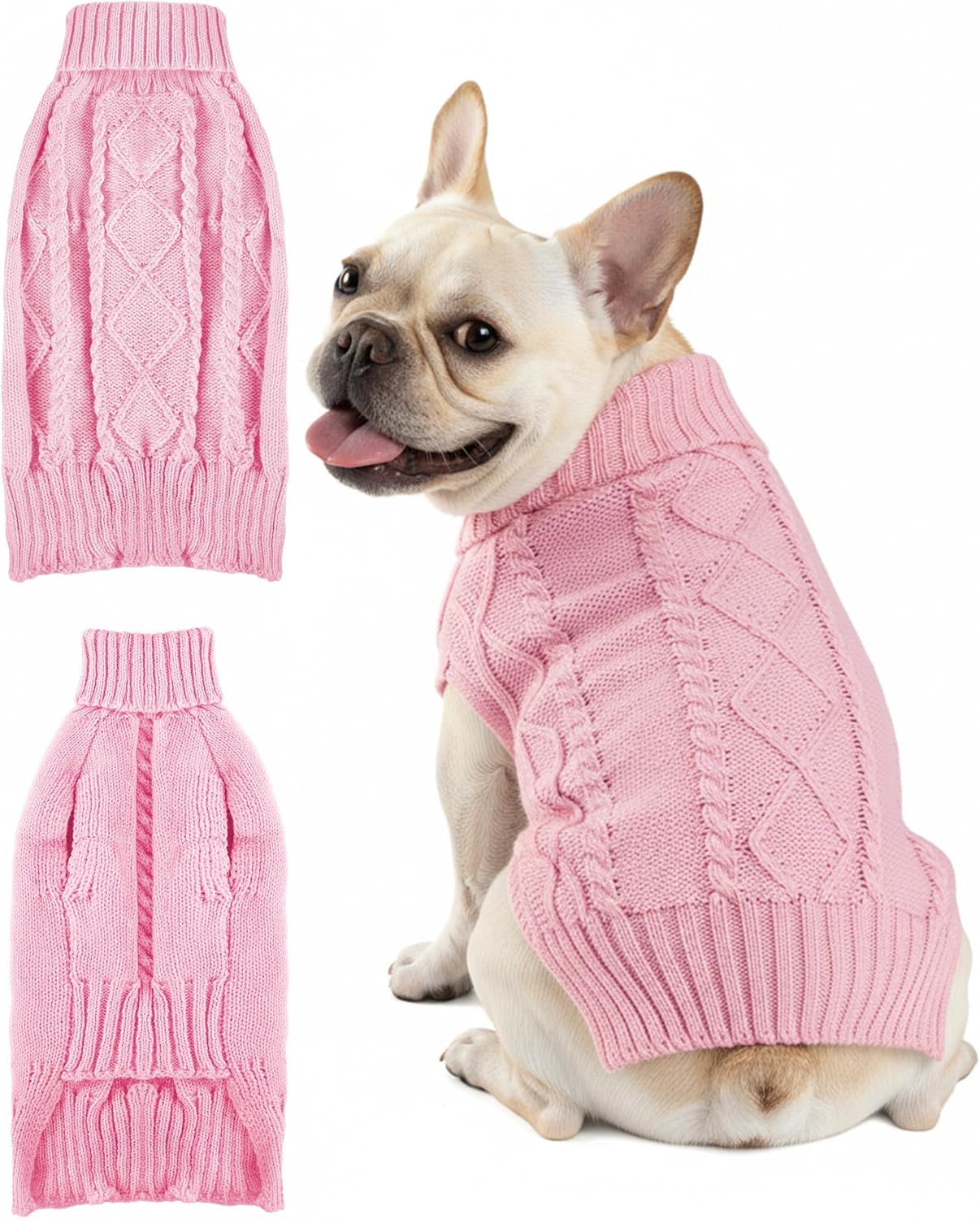 Dog Sweaters for Small Medium Large Dogs Cats, Soft Warm Turtleneck Pullover Solid Cable Knit Fleece Stretch Pet Clothes,Classic Fuzzy Coat for Puppy Girl Boys for Fall Winter Cold Weather