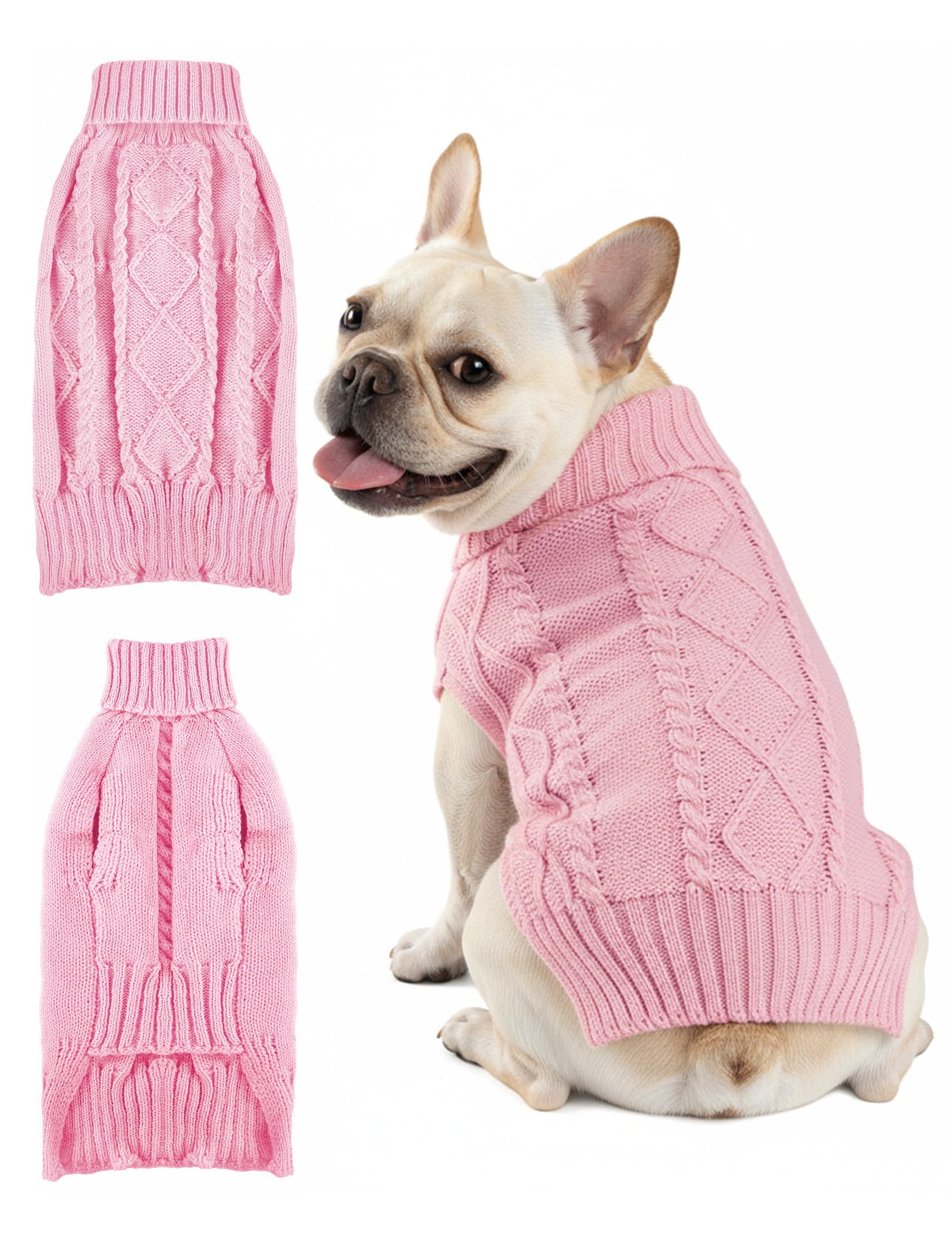 Dog Sweaters for Small Medium Large Dogs Cats, Soft Warm Turtleneck Pullover Solid Cable Knit Fleece Stretch Pet Clothes,Classic Fuzzy Coat for Puppy Girl Boys for Fall Winter（Pink, 3X-Large）