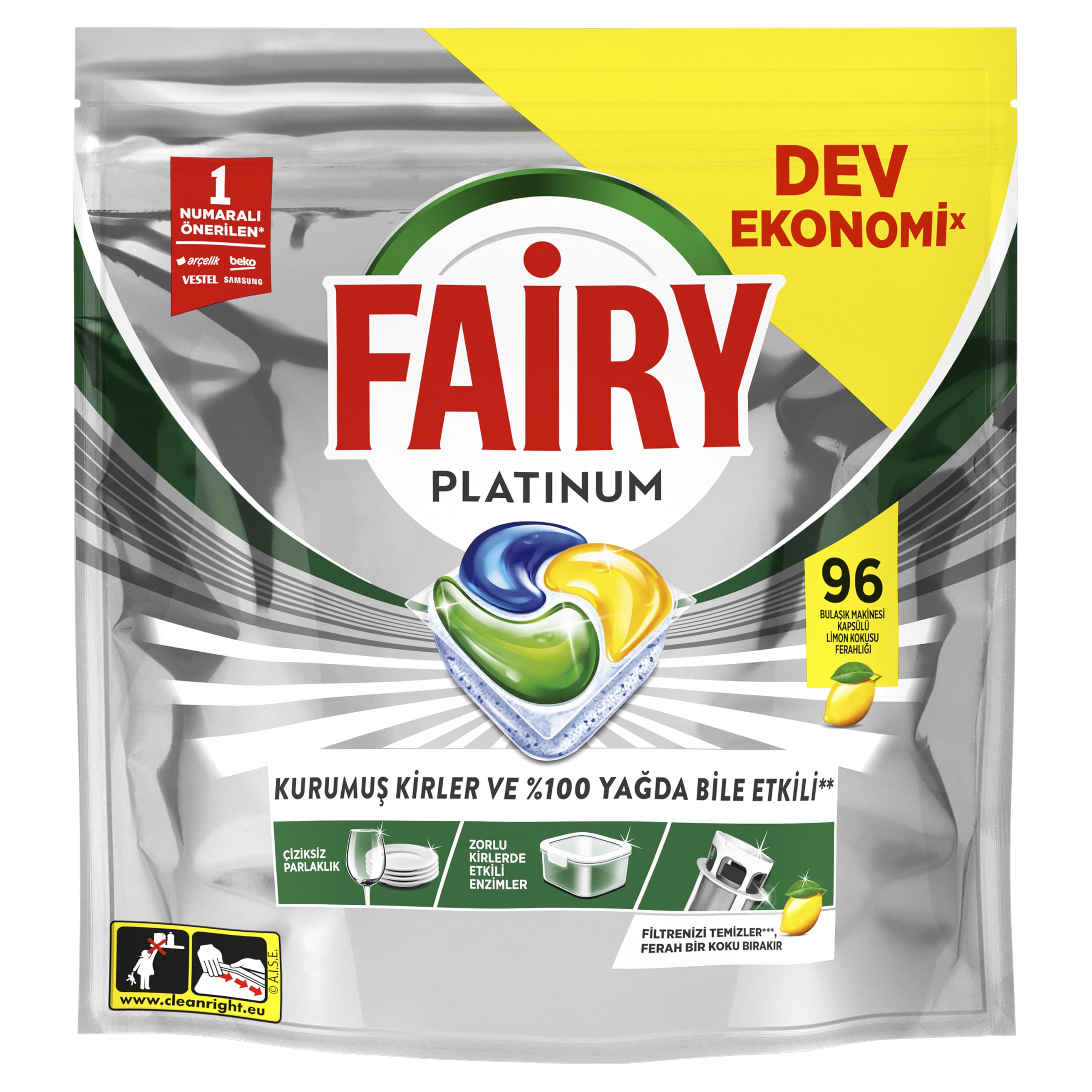 Fairy Platinum Bulaşık Makinesi Deterjanı Kapsülü/Tableti 96 Yıkama Limon Kokulu