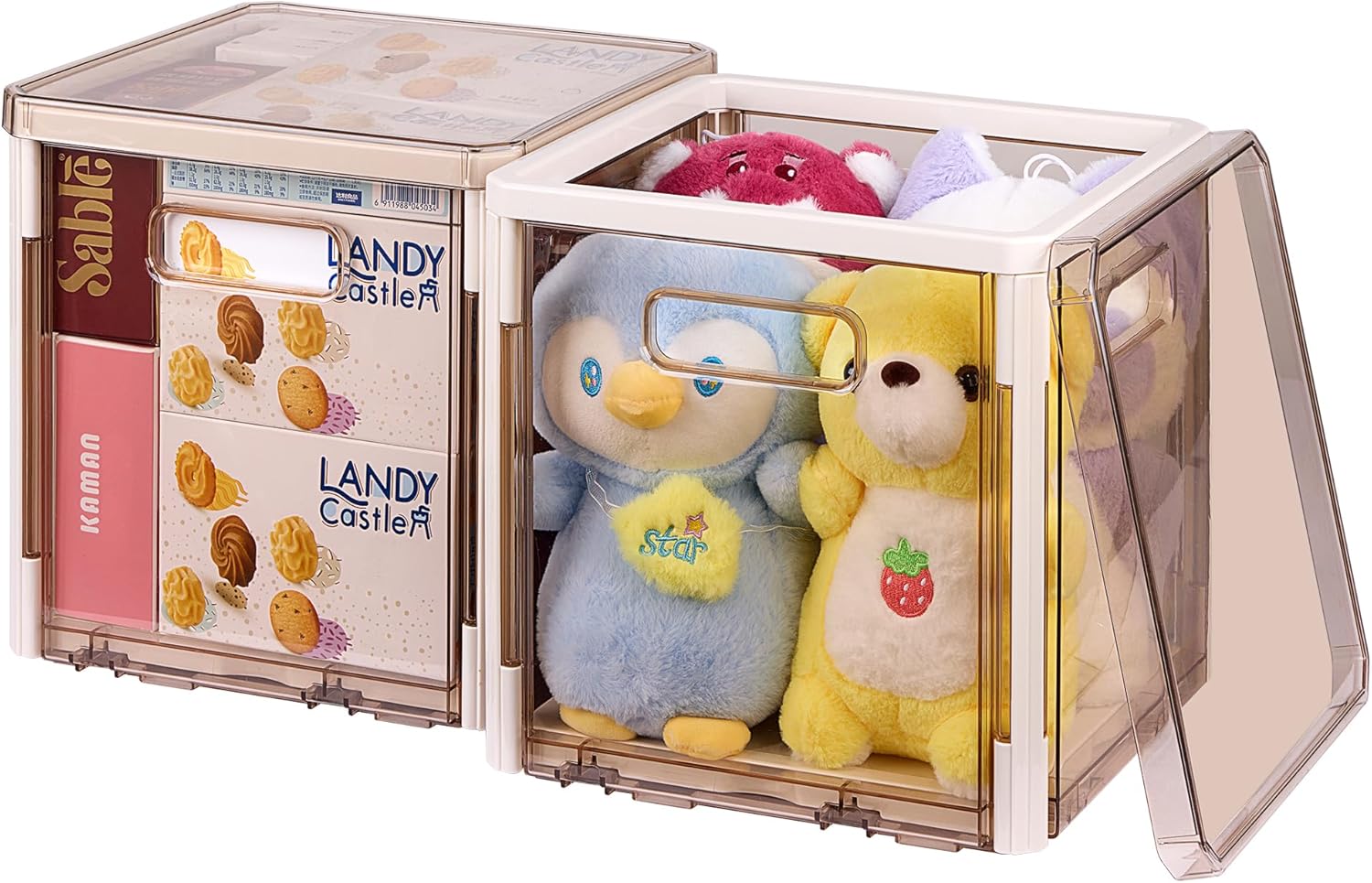 Cube Storage Organizer 2 Pack – Plastic Storage Bins with Lids, Cubby Collapsible & Stackable Storage Bins Square Clear Organization Bin for Clothing Toy Snacks,10.5in*10.5in