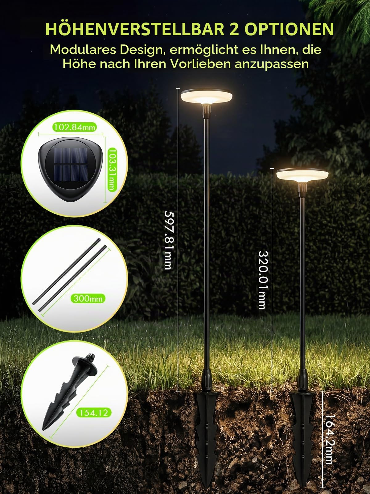 Solarlampen für Außen Garten 4 Stück, LED Warmweiß Gartenleuchten Solar mit 1000 mAh, 40 Lumen Extra Helle Gartendeko mit IP65 Wasserdicht, Erdspieß für Draußen Terrasse Outdoor