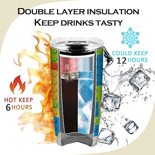 Miniatura 3 de Colorful Blocks, divertidos bloques de construcción de 20 onzas de acero inoxidable, aislados, vaso de café de viaje, regalos de cumpleaños para