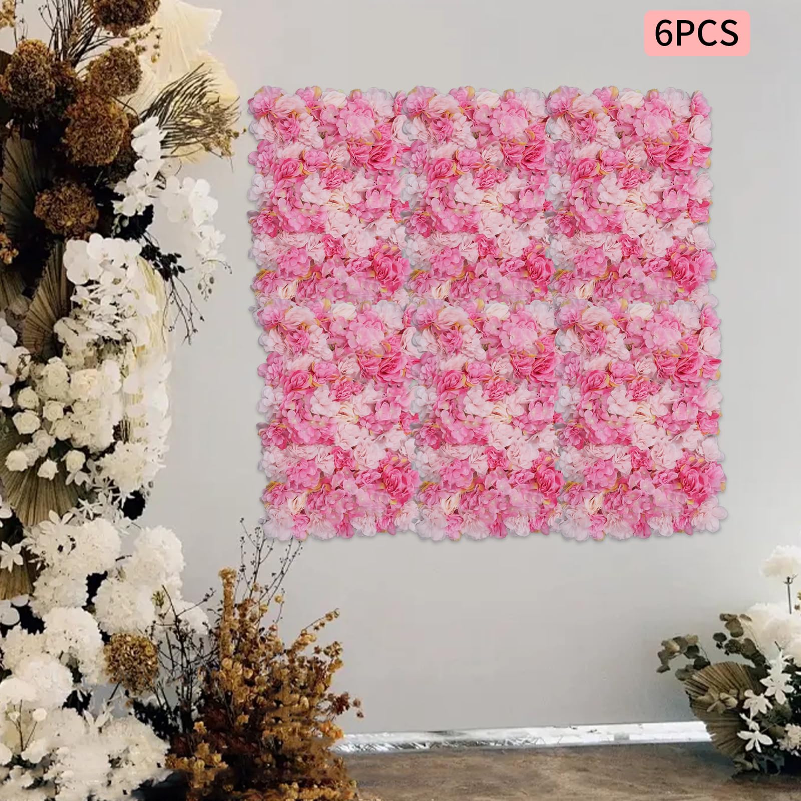 Künstliche Blumenwand 6PC Blumen Kunstblumen Rosenwand Gefälschte Blumenwand für Wohnzimmern Hochzeitsfotografie Hintergründe und Festliche Party Veranstaltungen Blumen Wand 60 × 40 cm