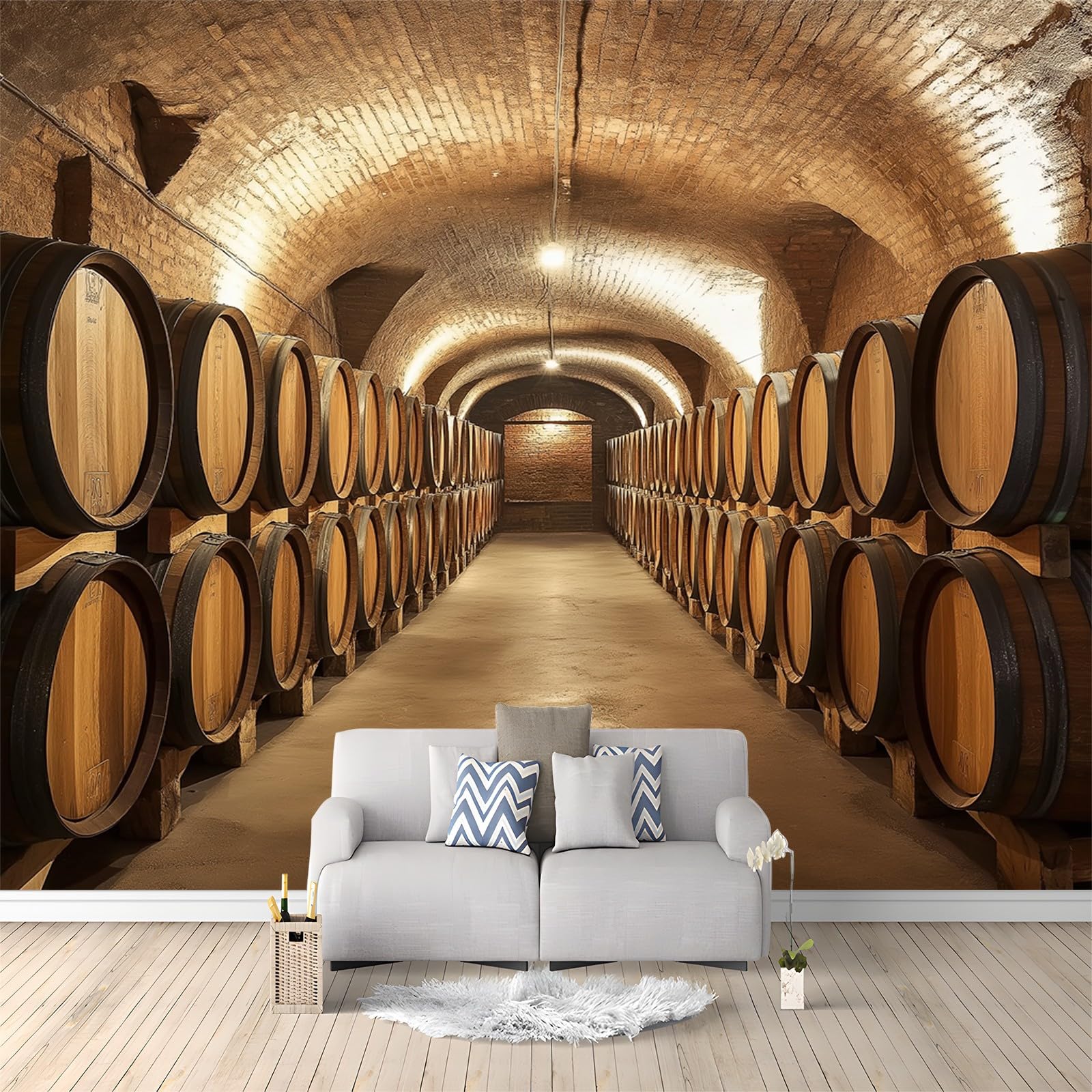 Mural Fotográfico Bodega De Vinos Italiana De La Toscana 200x140 cm Murales Decorativos Pared 3D Papel Pintado, Moderno Decoración de Paredes para salón Dormitorio Pasillo Comedor