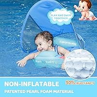 Vista 2 de Mambobaby Baby Float with Canopy & Tail Non-Inflatable Baby Swim Float Upgrade Soft Infant Pool Float Sun Protection Newborn Pool Float 3-24 Months