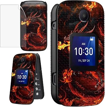 Case for Alcatel Go Flip 4 / TCL Flip Pro/TCL Classic Phone with Screen Protector for Women Slim Hard Shell Protector Cover with Non-Slip Textured Phone Cover,Cool Red Dragon