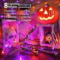 Vista 2 de Brizled Luces de Halloween Moradas y Naranjas, 95.14 pies 240 Luces LED de Cadena de Halloween Conectables con Temporizador, 8 Modos Luz Naranja