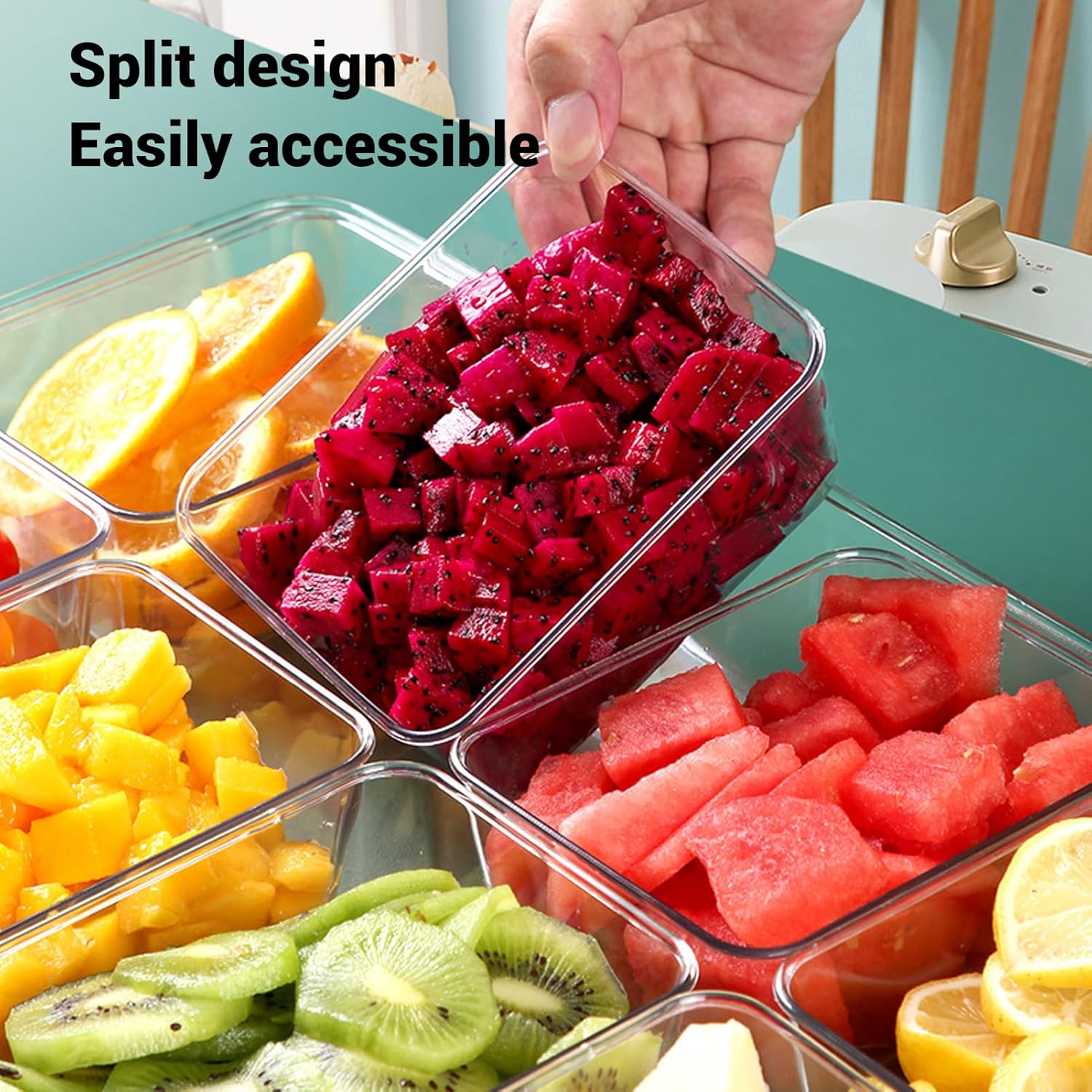 8 Grid Condiment Caddy Server with 8 Spoons, Chilled Caddy for Bar Accessories, Fruit Salad, Party Garnish, -20°C to 120°C Temperature 450x290x72mm Size (Plastic)