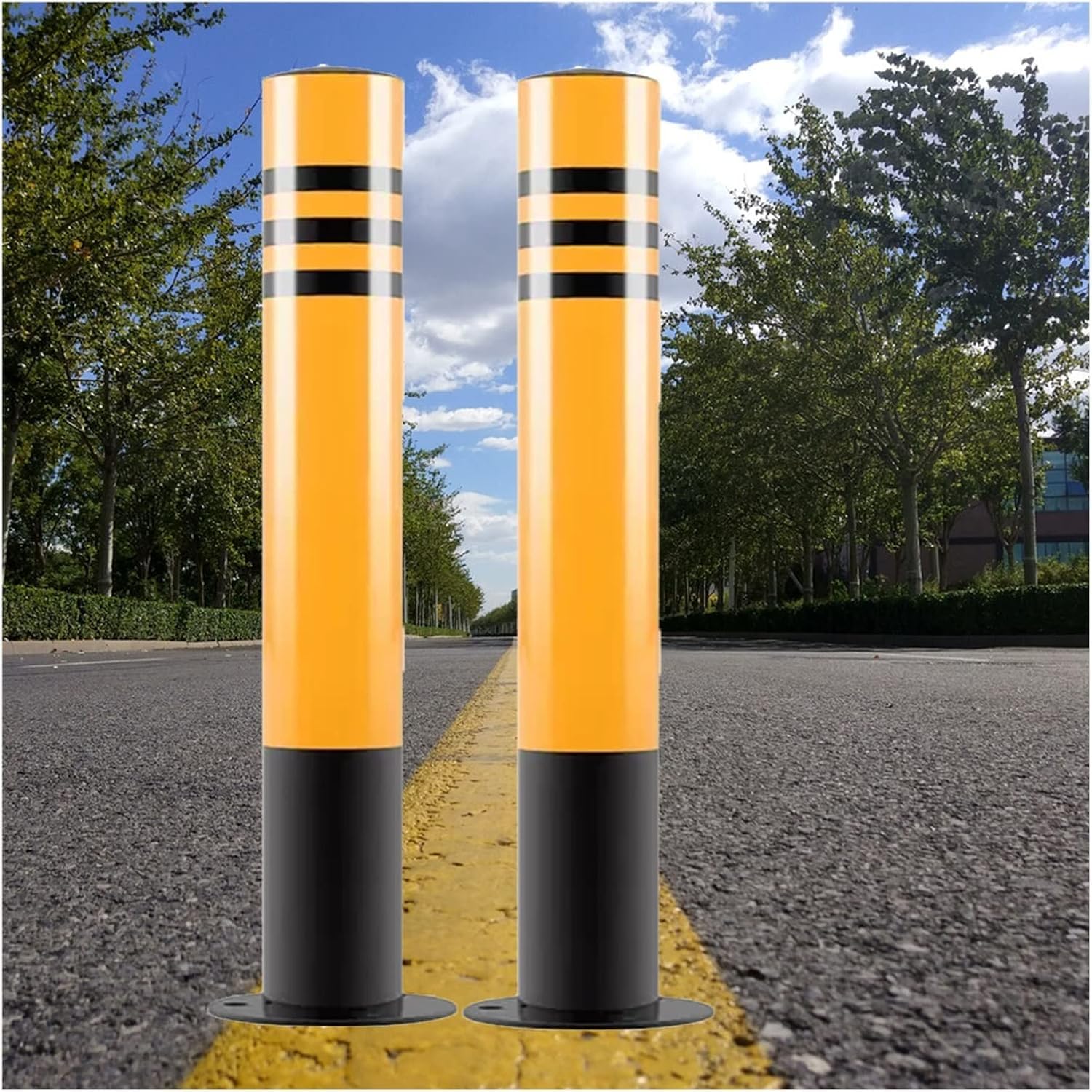 GTHTUHFD Delineator Post Cone Driveway Caution Sign Steel Parking Bollard Post 2 Pack, Waterproof Driveway Parking Traffic Safety Cones For Traffic Control, Reflective Road M,2pack-100cm/39.3in