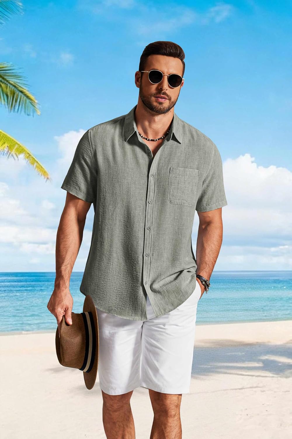 COOFANDY Men's Button Down Shirts Short Sleeve Casual Shirt Summer Beach Textured Shirts - Image 3