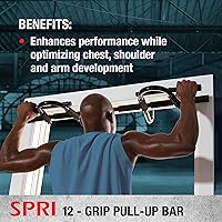 Vista 2 de SPRI Pull Up Bar - 8-Grip and 12-Grip Door Frame Mounting Pull-Up Bar for Versatile Workouts - Rugged Steel Frame with Foam Handles - Supports 300