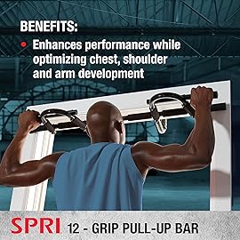 SPRI Pull Up Bar - 12-Grip Door Mounting Pull-Up Bar for Versatile Workouts - Rugged Steel with Foam Handles - Supports 300 Pounds - Fits Door Frames Up to 32 in. Wide - Black
