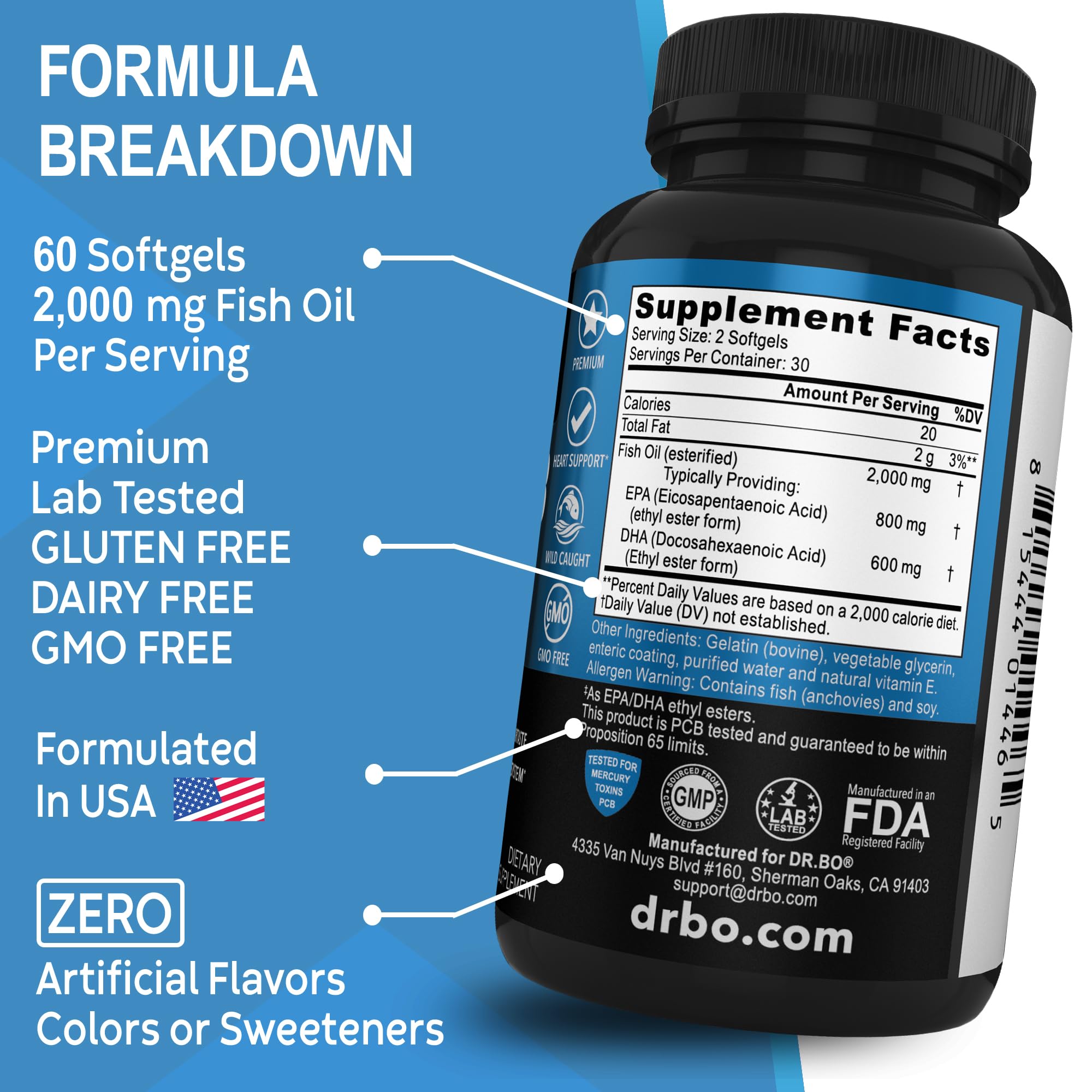 Omega 3 Fish Oil Supplements - Triple Strength Fish Oil Omega 3 Supplements 2000mg EPA DHA Women Men - Triple Strength Natural Omega3 Supplement 2000mg EPA DHA Fatty Acids 1000mg Burpless 60 Softgels — Amazon image 8