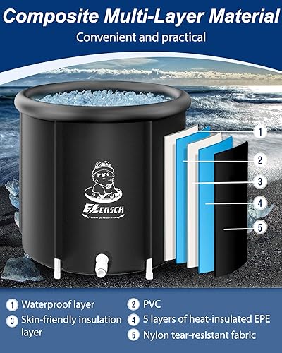 Miniatura 3 de Ezcasch Bañera de hielo inflable grande de 105 galones, barril de hielo portátil de plástico para exteriores, con cubierta para atletas, adultos,