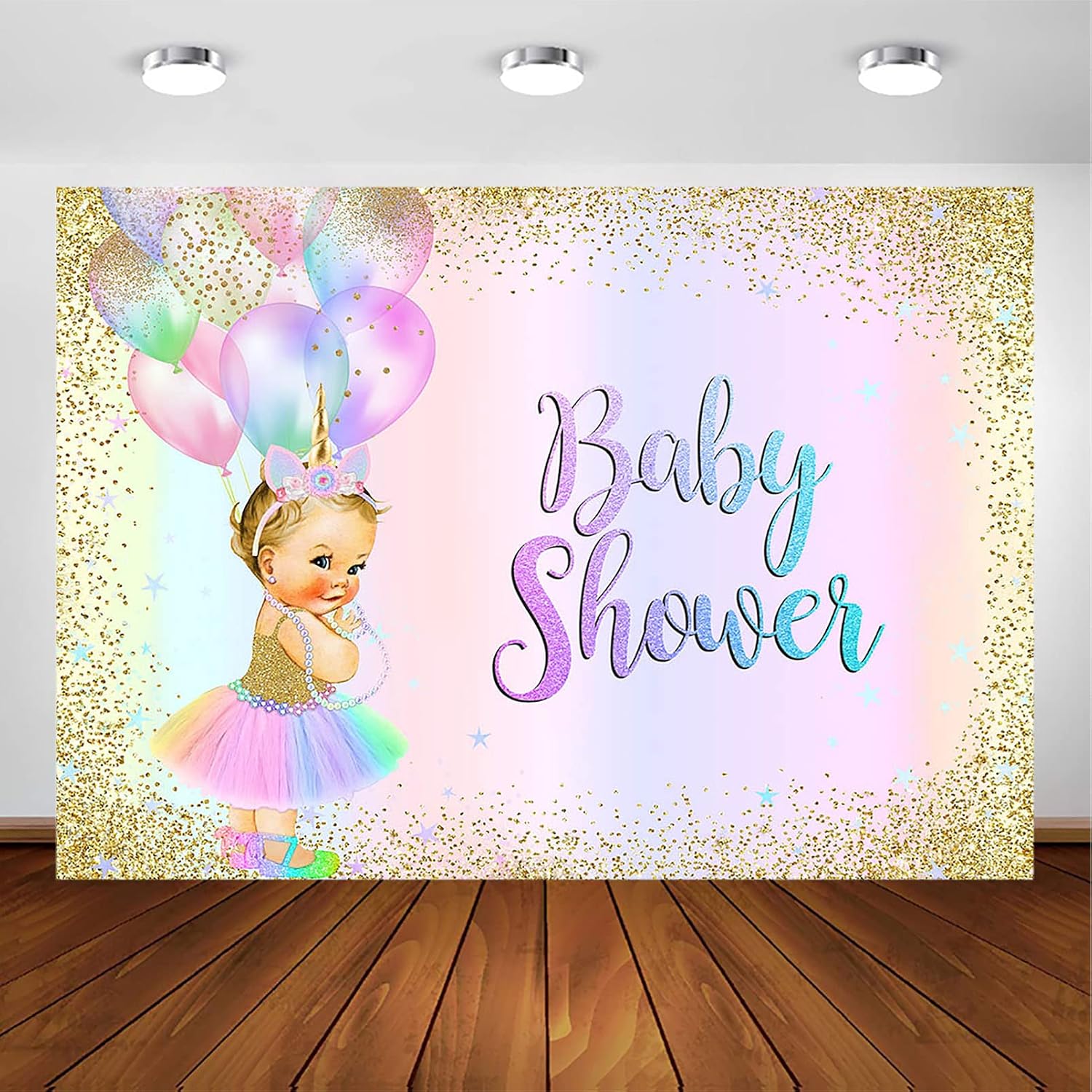 Avezano Unicorn Princess Baby Shower Backdrop Gold Glitter Confetti Rainbow Baby Shower Party Decorations Photography Background Baby Girl Pastel Party Photoshoot Backdrops (10x7ft)