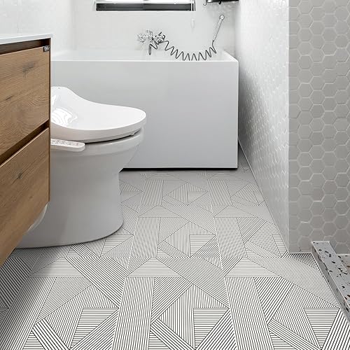 Miniatura 3 de Elffloor Azulejos de vinilo impermeables para despegar y pegar, autoadhesivos, fáciles de instalar, 11.8 x 11.8 pulgadas, patrón de línea para baño,
