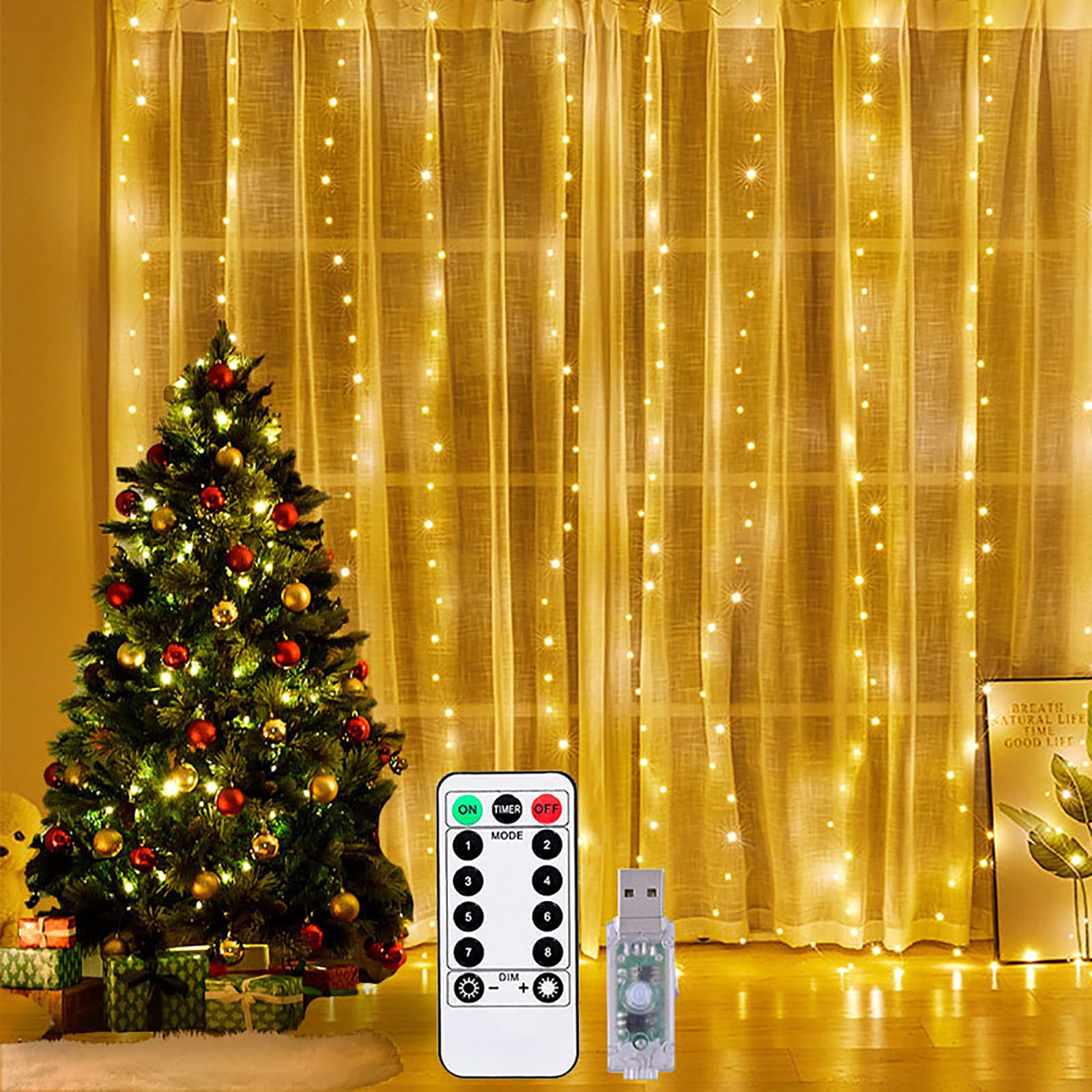 Lifemaison Curtain Fairy Light,3m*3m 300LED 8 Modes Remote Control Fairy Light,Curtain Lights USB Plug in for Window,Garden,Party,Wedding,Christmas Decoration,String Lights Indoor Outdoor Waterproof