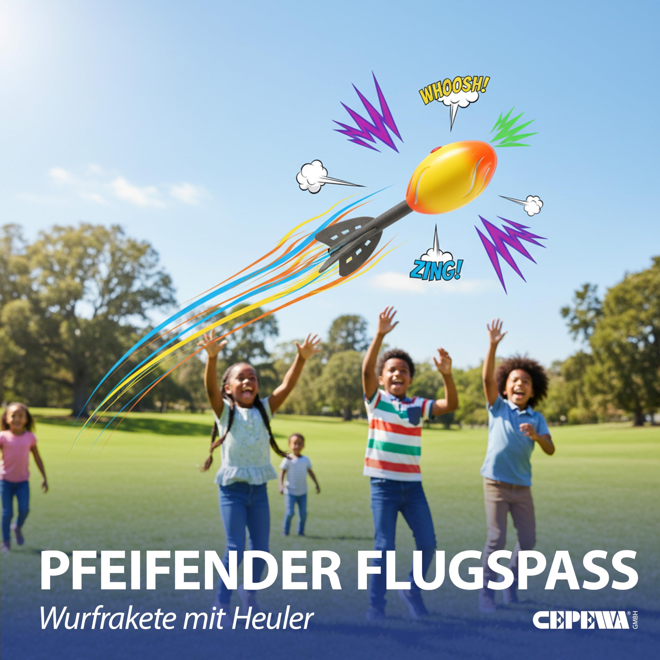 Heuler Lot de 2 fusées de lancer en plastique rouge et jaune 28 cm jouet d'extérieur avec sifflet
