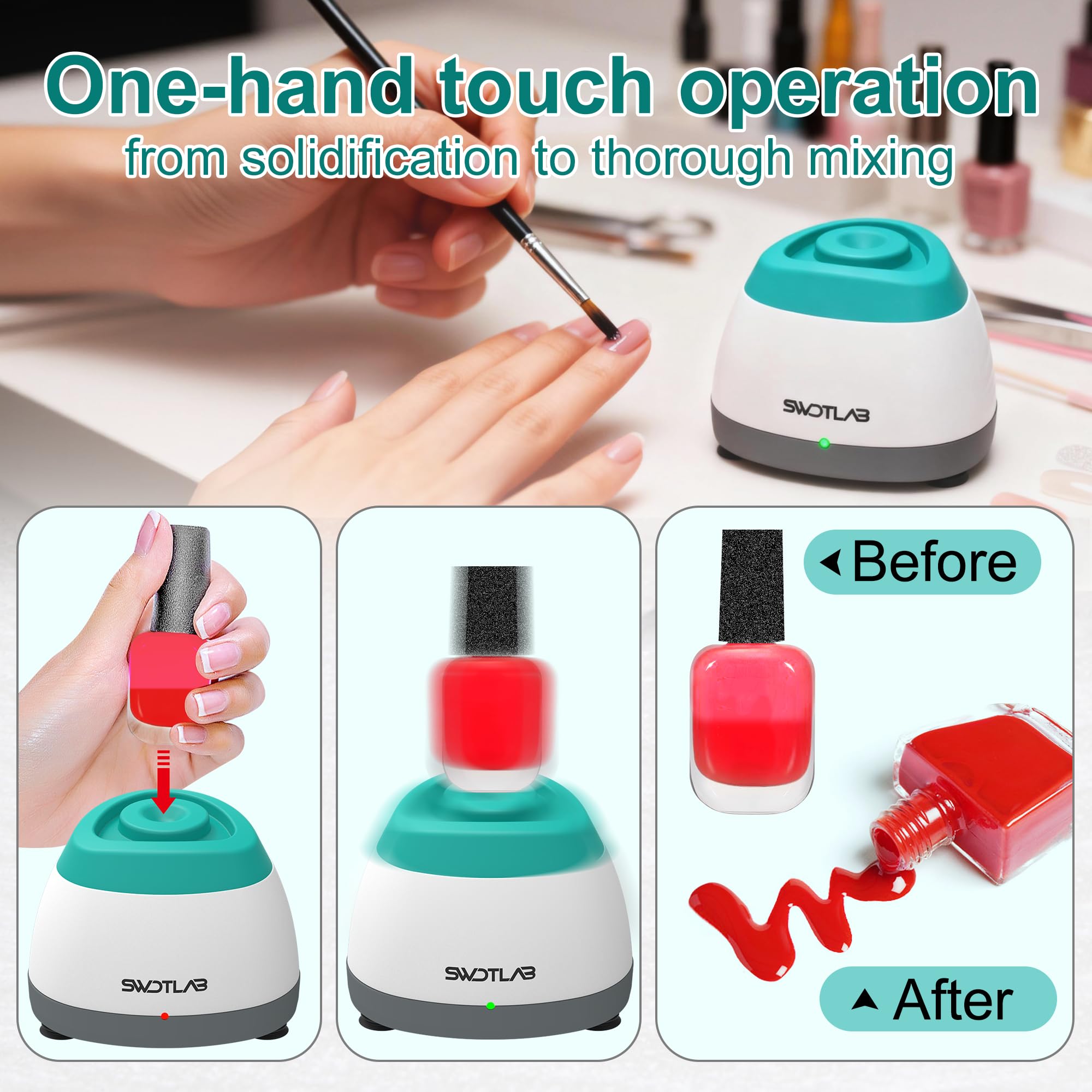 Lab Vortex - Mezclador de esmalte de uñas y agitador de pegamento, coctelera de pintura y mezclador de pintura para esmalte de gel, pinturas acrílicas, adhesivos de pestañas, tinta de tatuaje, tubos
