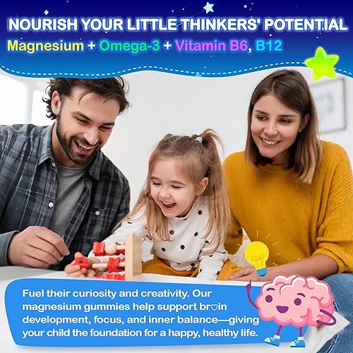 Miniatura 5 de Gomitas de glicinato de magnesio para niños, suplemento de glicinato de magnesio de 200 mg con L-teanina Omega-3, vitamina de calcio D3 y B12 para
