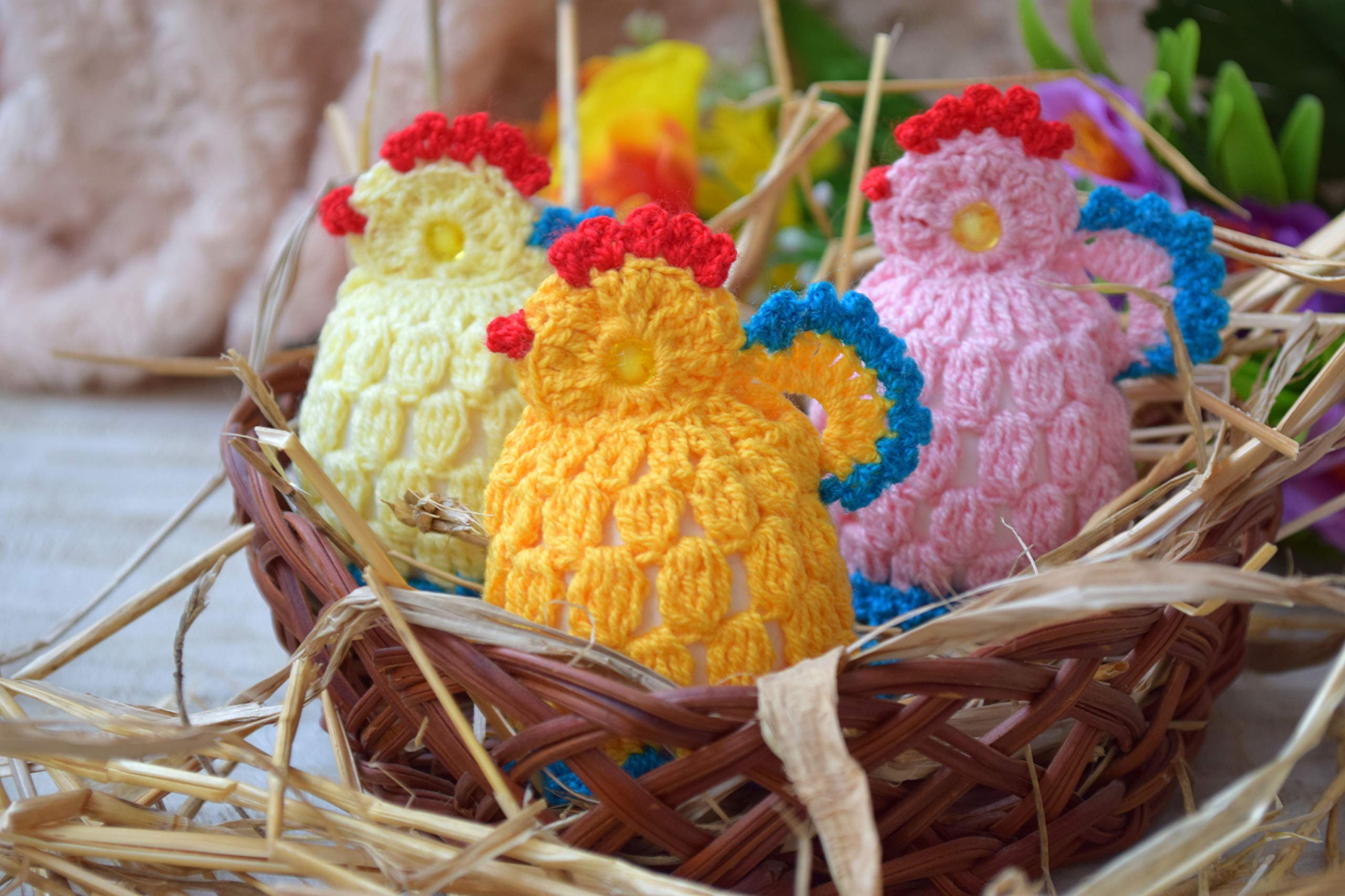 Easter crochet egg warmer cozy chicken set of 3 decor gift cover kitchen table decoration