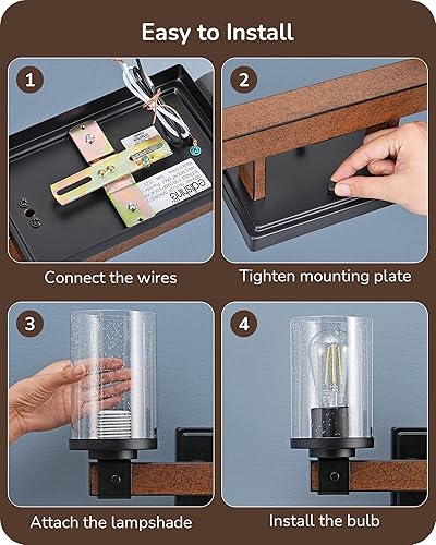 Miniatura 7 de EDISHINE Luces de tocador de estilo rústico para baño, lámparas de tocador de baño de 3 luces sobre el espejo, apliques de pared de baño vintage de