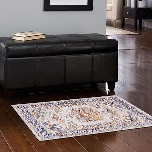 Miniatura 6 de Alfombra de área lavable a máquina, medallón vintage ultrafina con respaldo antideslizante para entrada frontal interior, cocina, baño, sala de