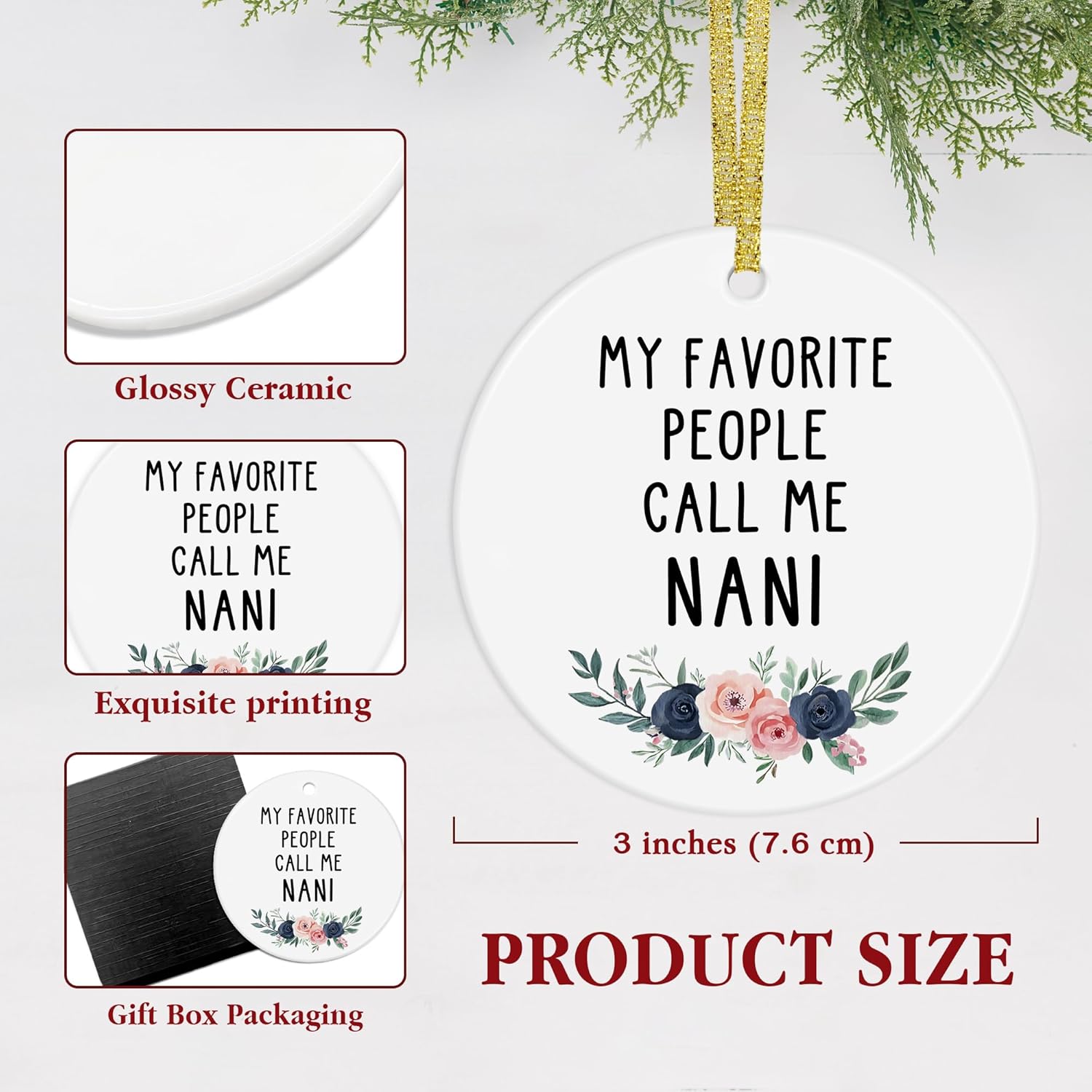 Nani Christmas Ceramic Ornaments Decor, Nani Mothers Day Birthday Ornaments Gifts for Grandma from Grandson Grandkids, Grandma Haning Ornament Decorations for Christmas Tree - Image 7