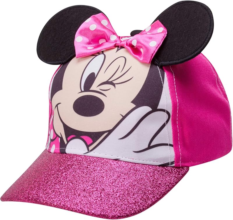 Gorra de béisbol con purpurina de Minnie Mouse de Disney para niña - Gorro de disfraz de Minnie Mouse con orejas 3D (2-7)