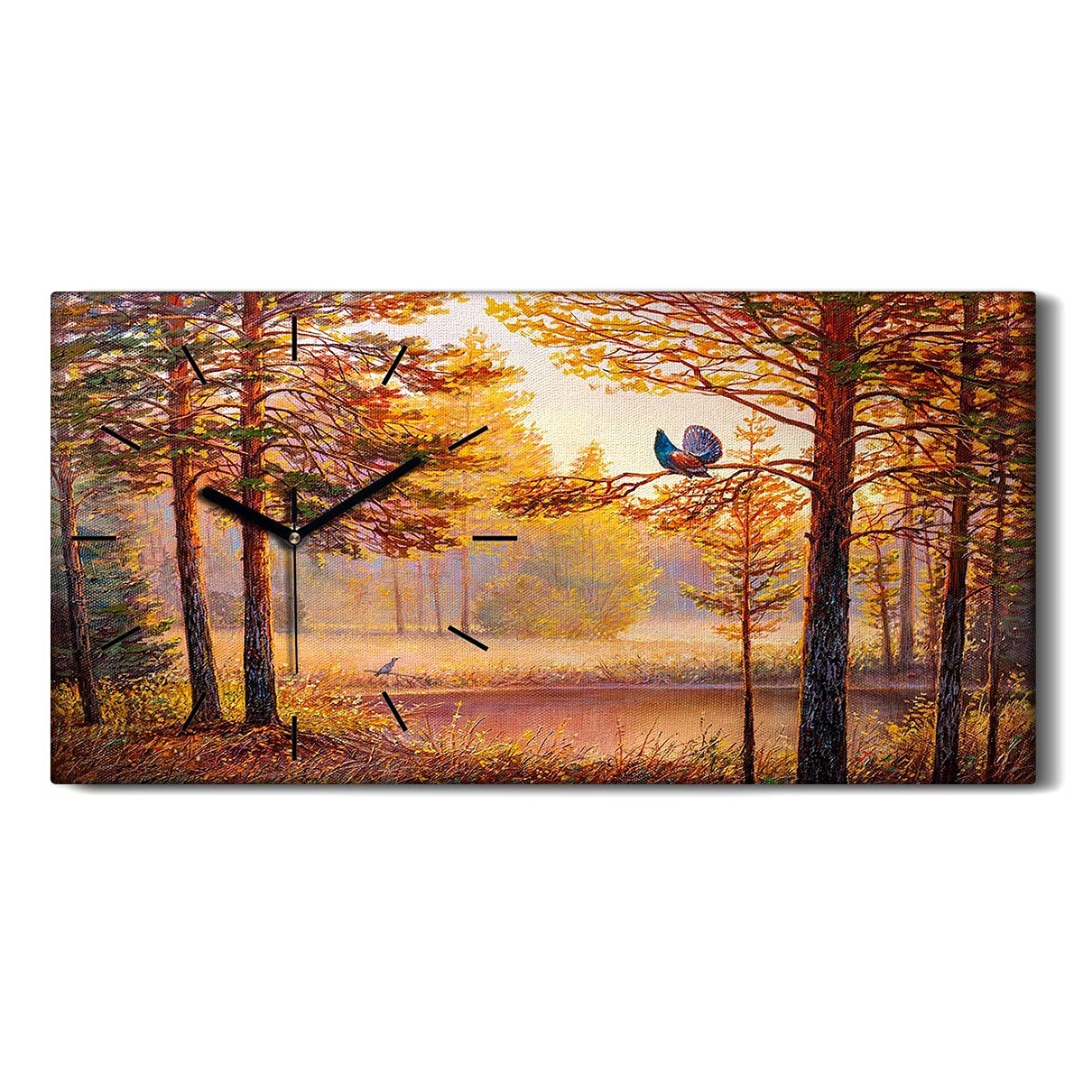 Horloge sur Toile Arbres Forestiers 60x30cm Image Décoration Nature Salon