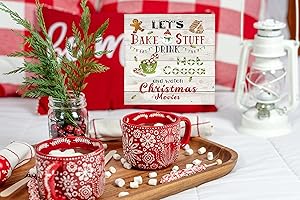 Twisted R Design Hanging Small Wooden Sign - Christmas Decorations, Ornament Kitchen Art Sign, Wall Hanging Home Decor w/Rustic Art - Let's Bake Stuff Drink Hot Cocoa & Watch Christmas Movies, 5x5 in