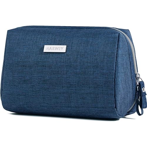 Large Makeup Bag Zipper Pouch Travel Cosmetic Organizer for Women and Girls (Large, Navy Blue)