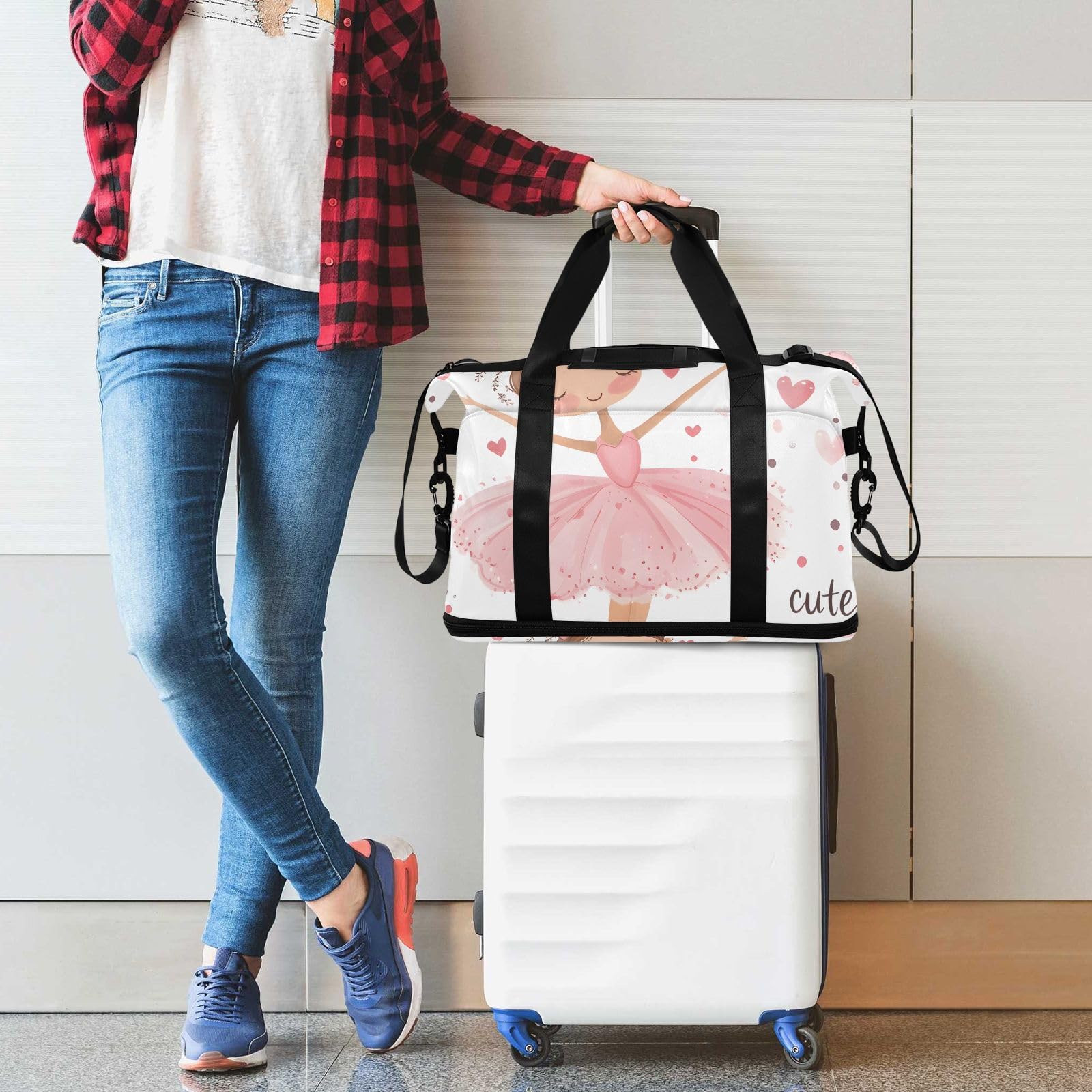 Wasserdichter Sport-Turnbeutel – Ballett-Mädchen, Ballerina, große Kapazität, Seesack mit Fach für trockene Nässe und Schuhe, Yoga, Schwimmen, Reisen, für Workout, Fitness, Übernachtung