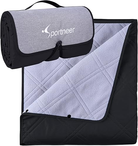 Sportneer Mantas impermeables para exteriores, manta de camping de 75 x 55 pulgadas, forro polar cálido, resistente al viento, plegable, para