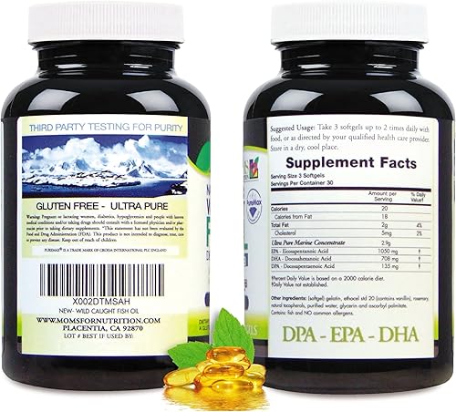 Miniatura 3 de Moms For Nutrition Aceite de pescado Wild Caught Omega 3 DPA-EPA-DHA 2,900 miligramos, suplemento de aceite de pescado