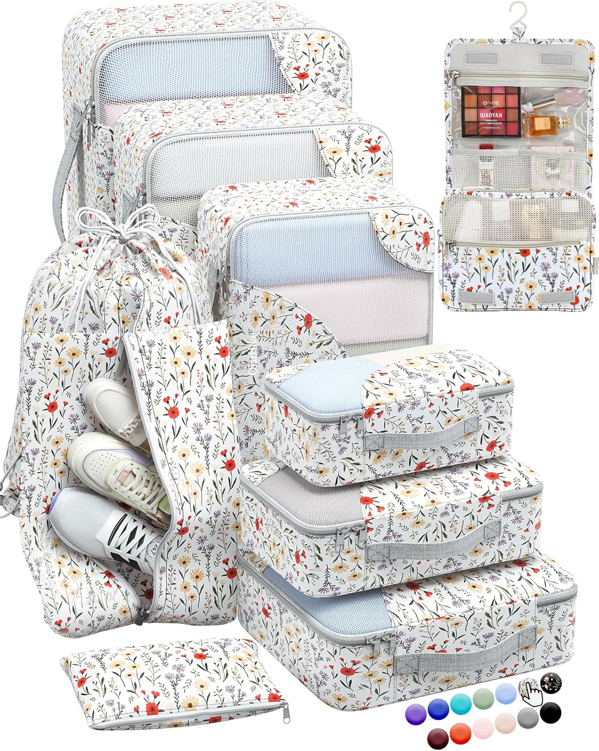 OlarHike Travel Accessories ALL INCLUDED 10 Set Sturdy Packing Cubes for Suitcases, UPGRADED Anti-Tear Stitching, NEW Improved Luggage Packing Organizers, Essentials for Travel (Flower)