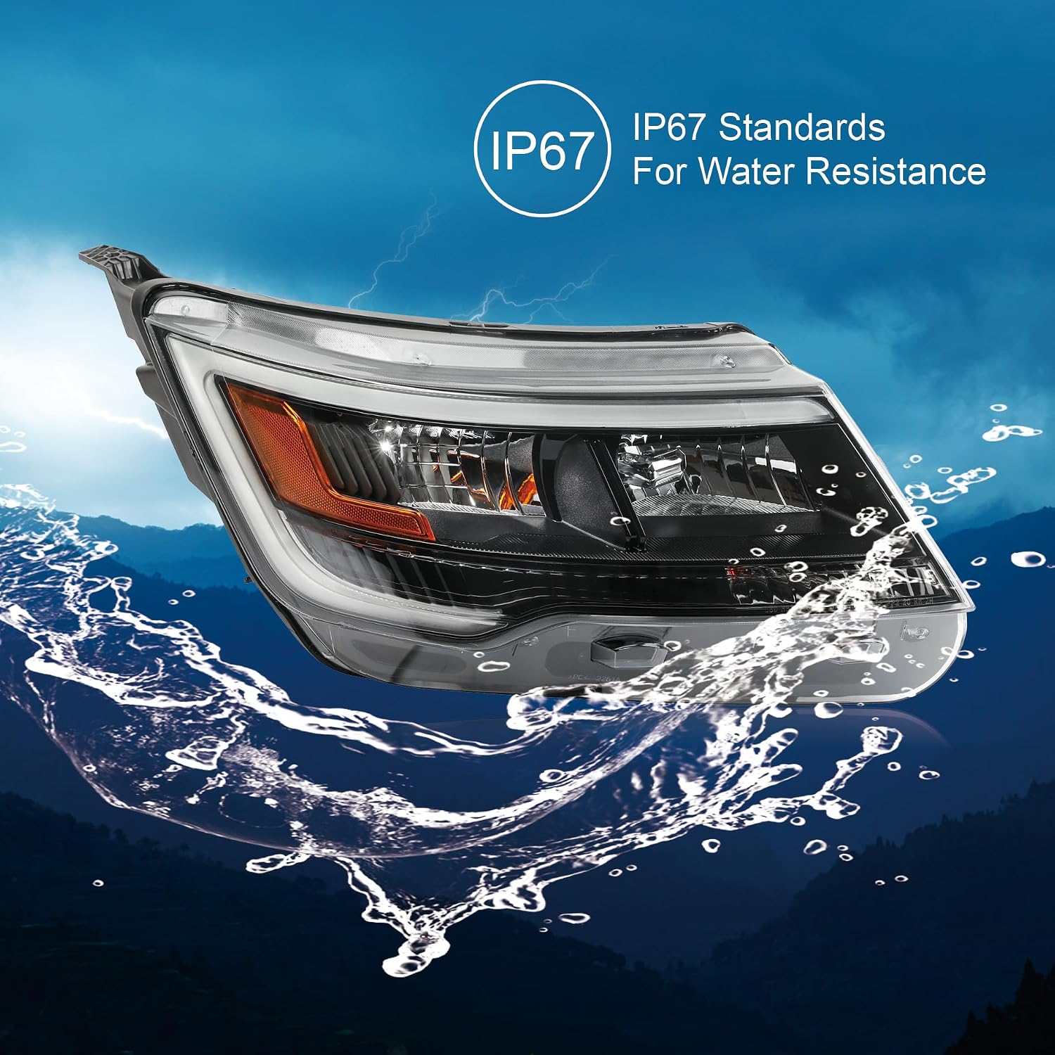 Black LED Headlight Compatible with 2016-2019 Ford Explorer