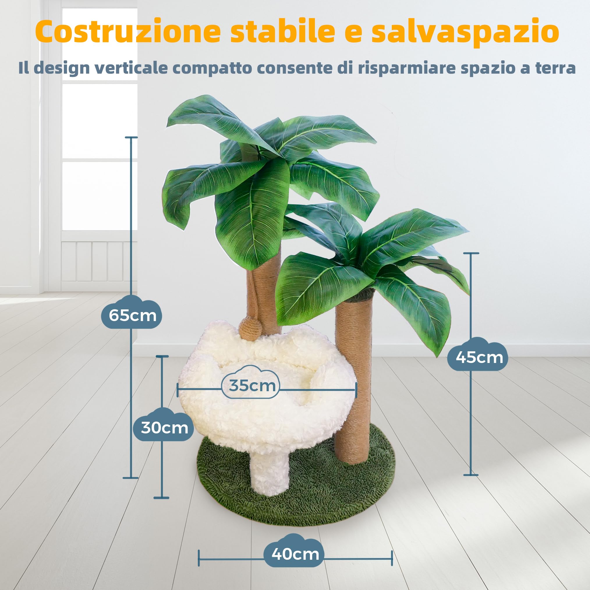 Meowoou Tiragraffi per Gatti, con Cuccia, Grazioso, da Interno, di Taglia Grande con 3 Postazioni per Graffiare, Palline di Sisal Sospese per Gattini e Gatti Adulti, Torre da Arrampicata (Nuvola)