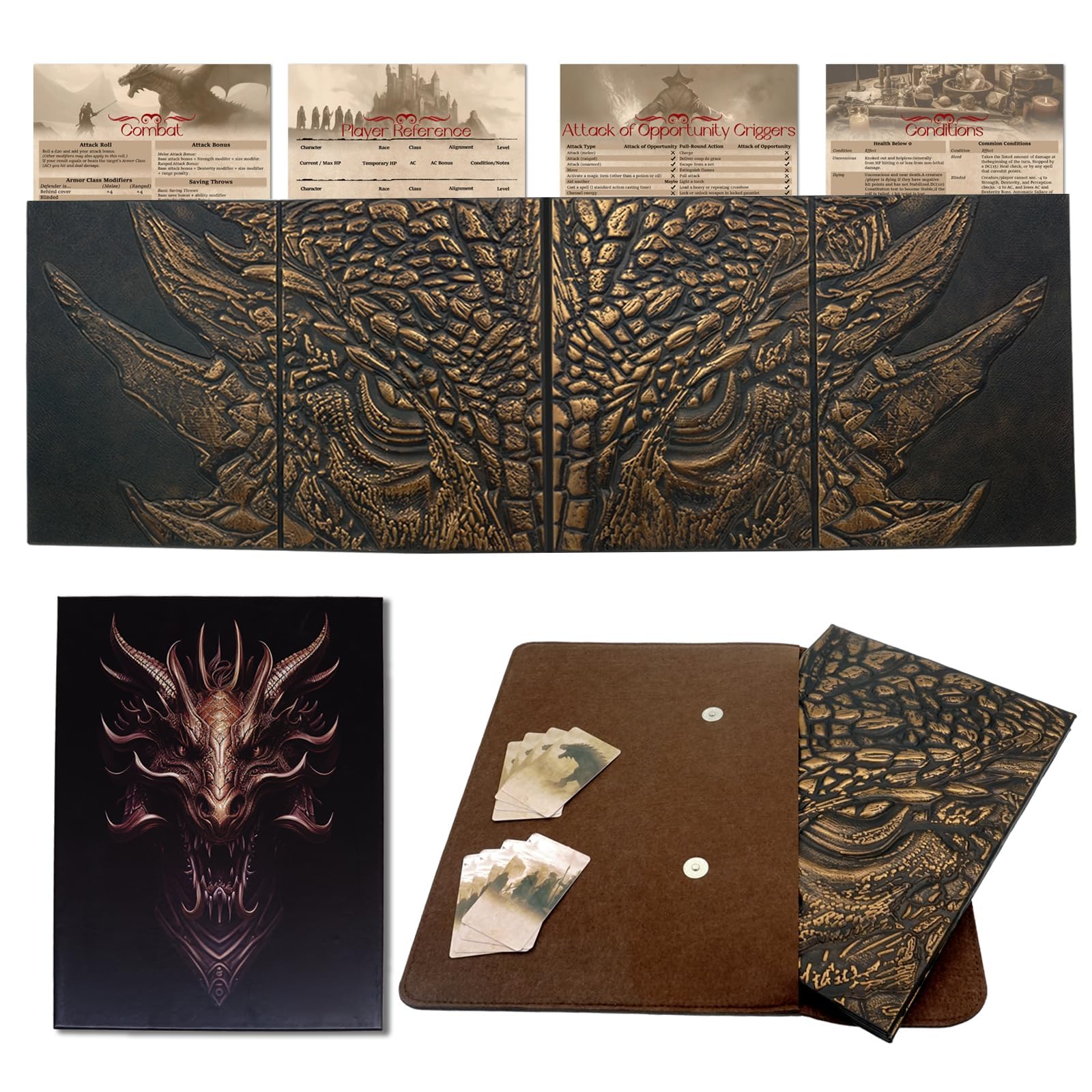 Evorzonha DND DM Screen 5e,Dungeon Master Screen for Dungeons & Dragons Gifts,4 Embossed Panels Total Width 37"